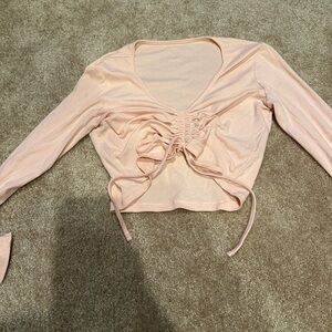 Women's Pink Ruched Long Sleeve Top